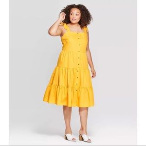 Who What Wear Tie Strap Midi Button Tiered Dress